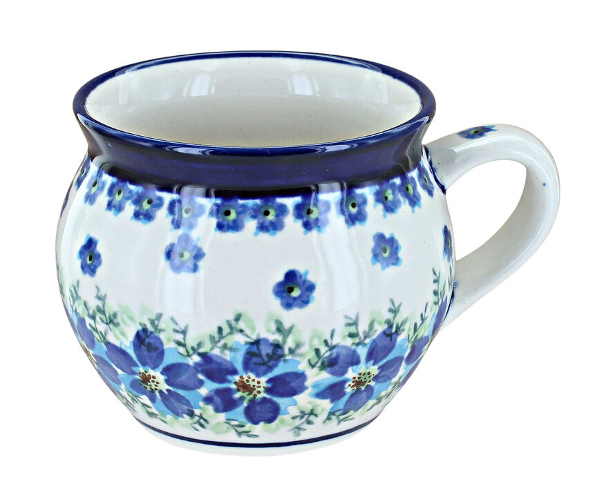 Blue Rose Polish Pottery Flowering Peacock Medium Bell Shape Mug