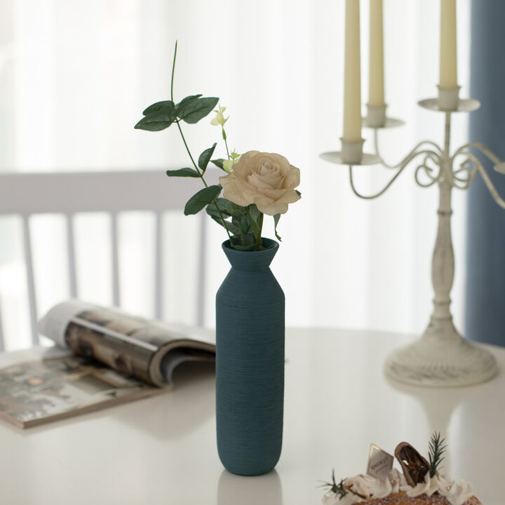 9" H Decorative Ceramic Cylinder Vase, Modern Style Centerpiece Table Vase, Blue