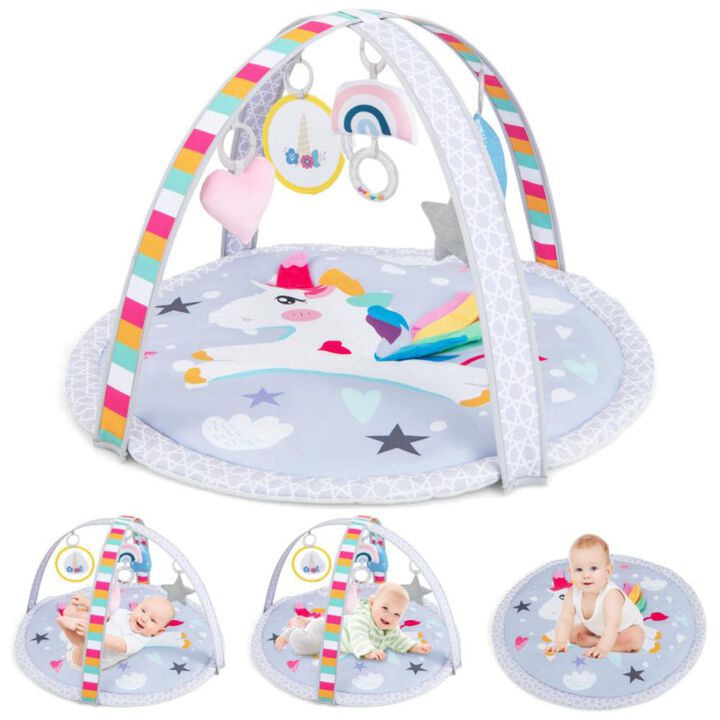 Hivvago Baby Play Gym Mat 7-in-1 Tummy Time Activity Mat with 5 Detachable Toys-Multicolor