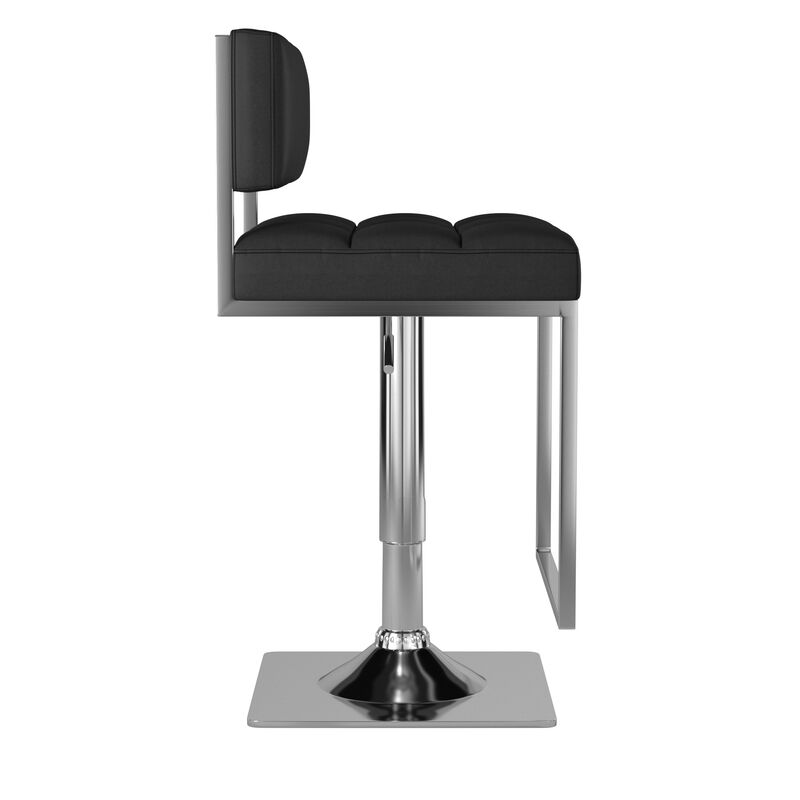 Adjustable Contemporary Metal Bar Stool, Black & Silver-Benzara