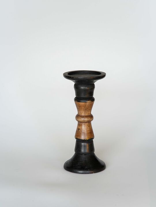 Traditional Dark Polish Eco-friendly Handmade Mango Wood Set Of One 9" Pillar Candle Holder
