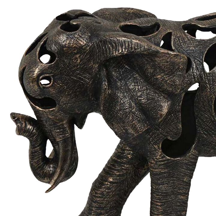 Lizza Elephant Tabletop Decor, Detailed Cut Out Bronze Resin, 17 Inch - Benzara