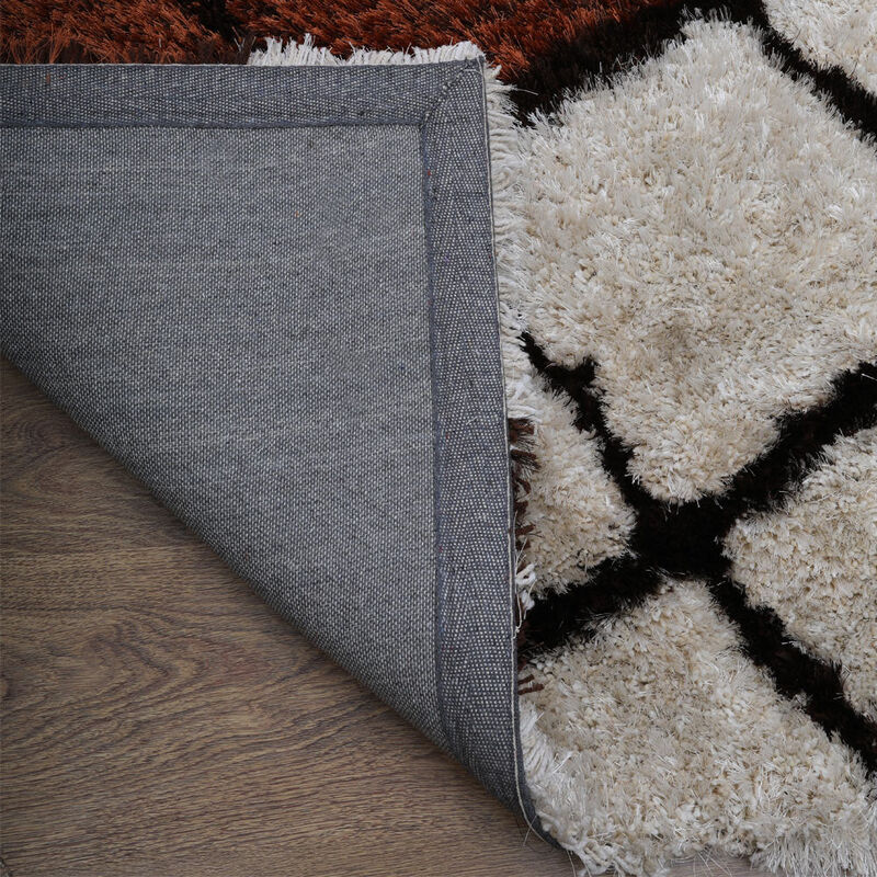 RUGSOTIC CARPETS HAND TUFTED SHAG POLYESTER ECO-FRIENDLY AREA RUGS  - 5'x8', Rectangle, Purple Beige, Geometric Modern Design, High Pile Thick Handmade Anti Skid Rugs for Living Room K00050