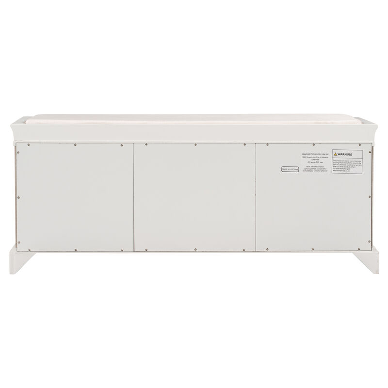 Gewnee Storage Bench with 2 Drawers and 2 Cabinets, Shoe Bench with Removable Cushion for Living Room, Entryway (White)