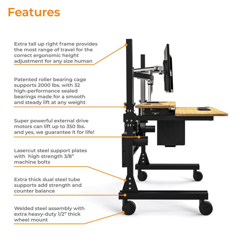VersaDesk® Foundry Bench® Electric Portable Height Adjustable Standing Desk, 60"W, Black/Bamboo