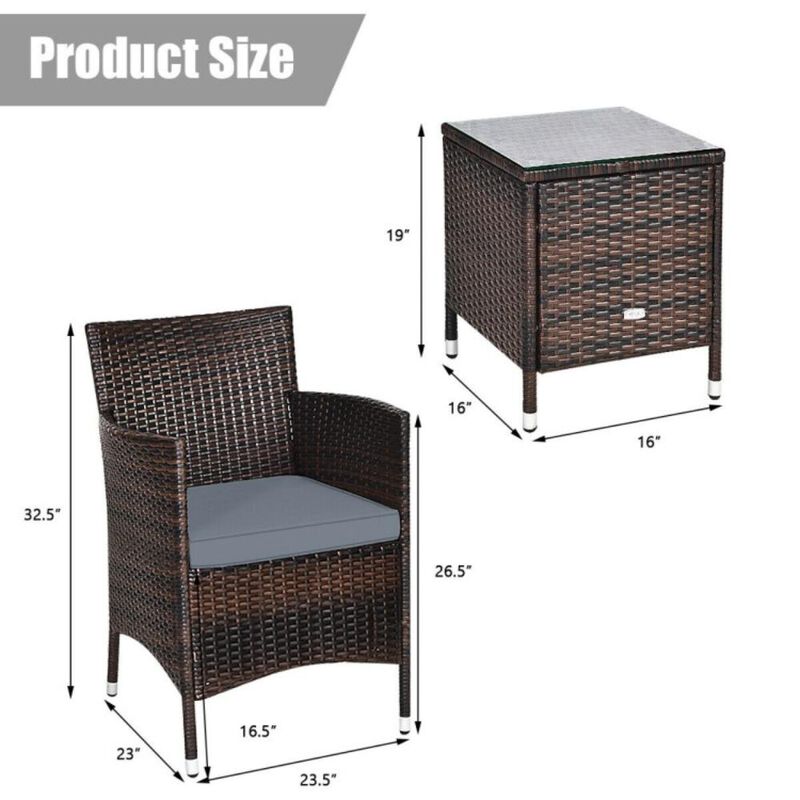 Hivvago 3 Pieces Ergonomic Wicker Patio Conversation Set