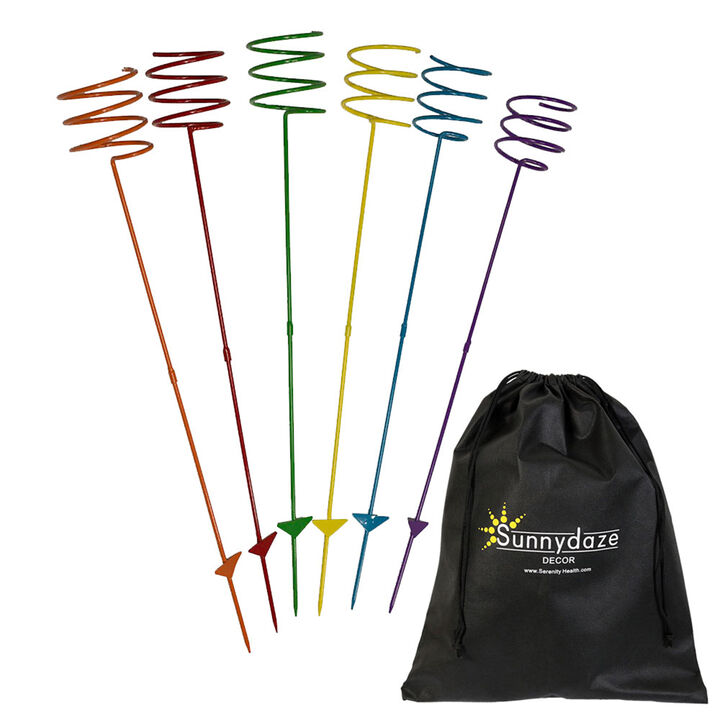 Sunnydaze 32 in Steel Outdoor Drink Holder Stakes - Multi-Color - Set of 6