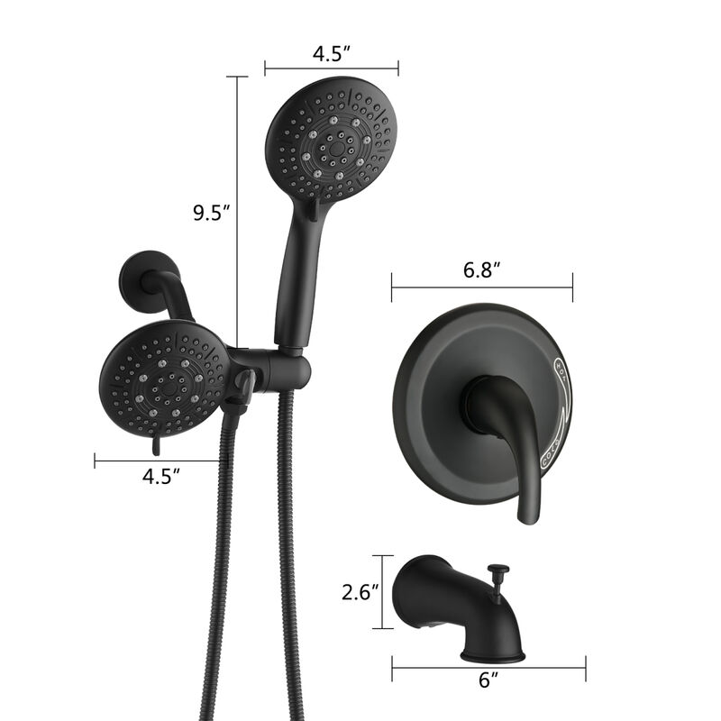 Classic High Pressure Single Handle 7 Function Rain Shower Head With Handheld Shower With Tub Spout