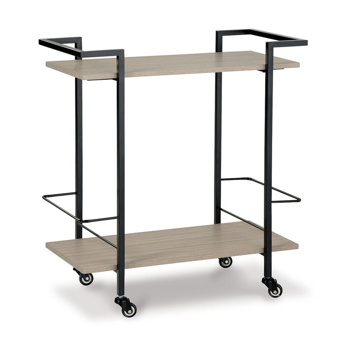 Serving Bar Cart, 32 Inch Black Metal, 2 Shelf, Bottle Holders - Benzara