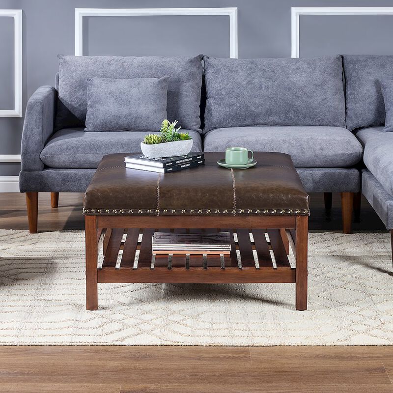 Convenience Concepts Designs4Comfort Silverton Coffee Table Cocktail Ottoman with Storage Shelf