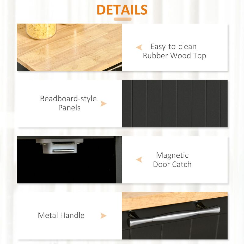 Black Kitchen Trolley: Modern Rolling Cart with Adjustable Shelving