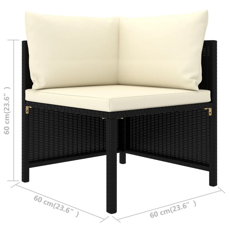 Reno 9pc Outdoor Modular Sofa Set, Ivory Fabric Cushions, Black Rattan - Benzara