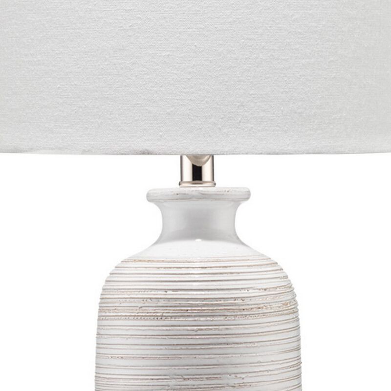 Table Lamp with Brushed Ceramic Body and Fabric Shade, Cream-Benzara