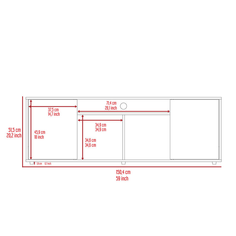 DEPOT E-SHOP Dallas Tv Stand for TV´s up 55", Two Cabinets With Single Door, Four Shelves, Black