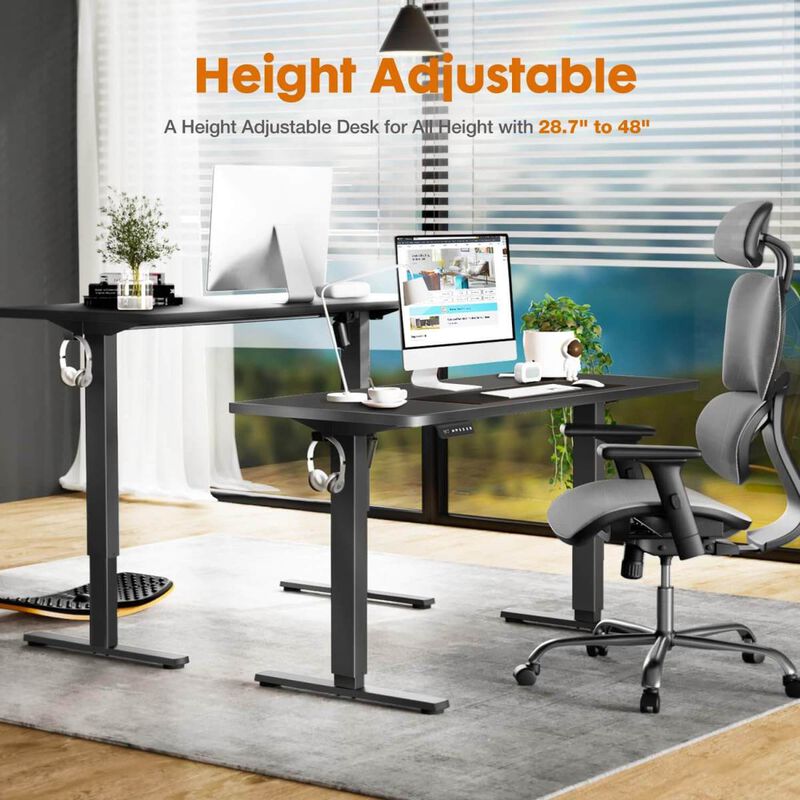 Electric Height Adjustable Standing Desk, Sit To Stand Ergonomic Computer Desk, Black, 55" X 24"