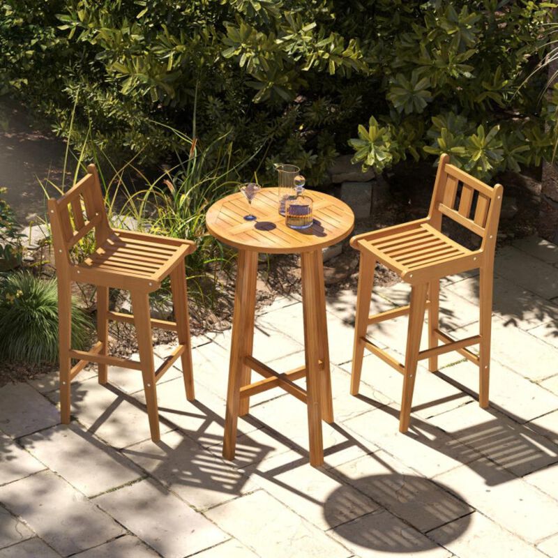 Hivvago 30 Inch Teak Wood Bar Chair with Footrest and Backrest for Deck Poolside Garden