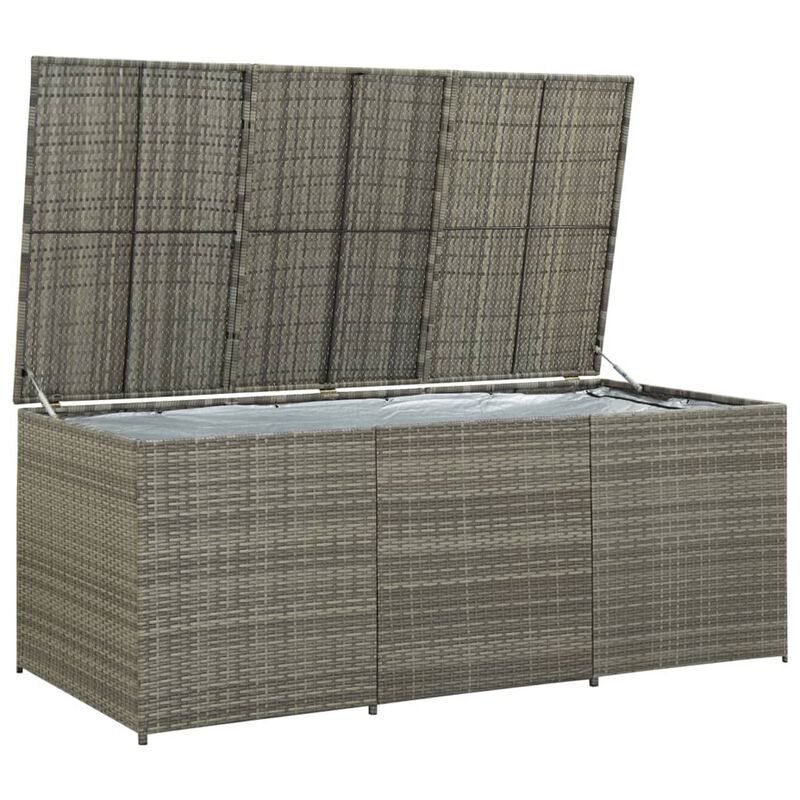 Outdoor Storage Box with Gas Lift, 71 Inch Rectangular, Gray Rattan - Benzara