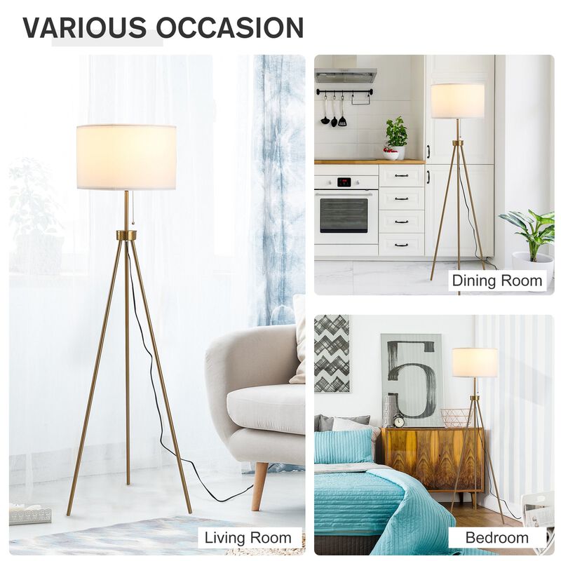 Gold Tripod Elegance: 59.75" Floor Lamp with Fabric Shade