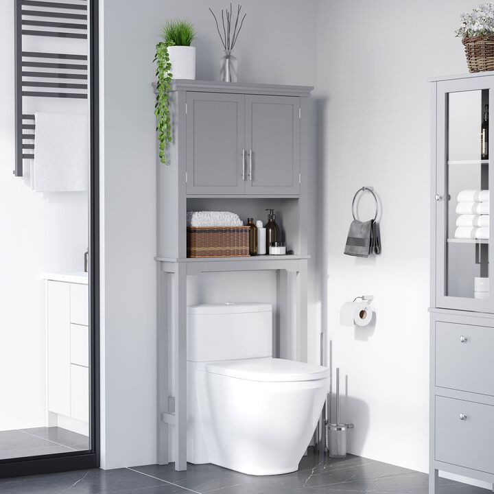 Grey Bathroom Organizer: Modern Over Toilet Cabinet with Double Door