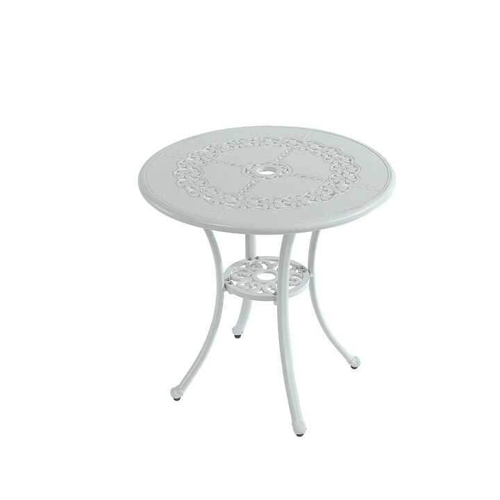 Mondawe Premium Cast Aluminum Round Outdoor Table with Umbrella Hole � Weather-Resistant and Sturdy