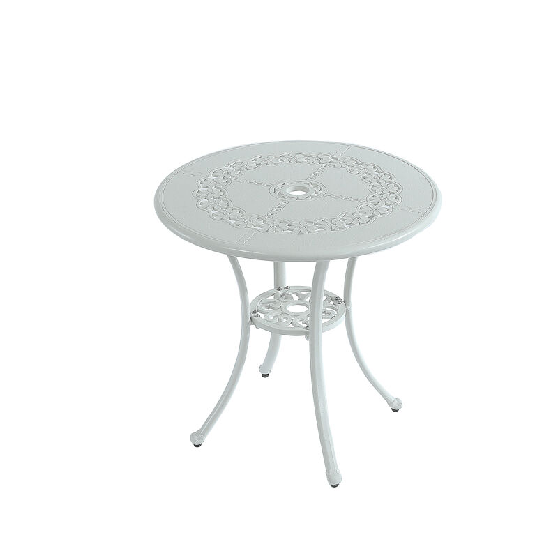 Mondawe Premium Cast Aluminum Round Outdoor Table with Umbrella Hole � Weather-Resistant and Sturdy