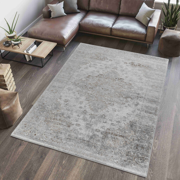 Sakarya Oriental Distressed Brown Grey Indoor Area Rug