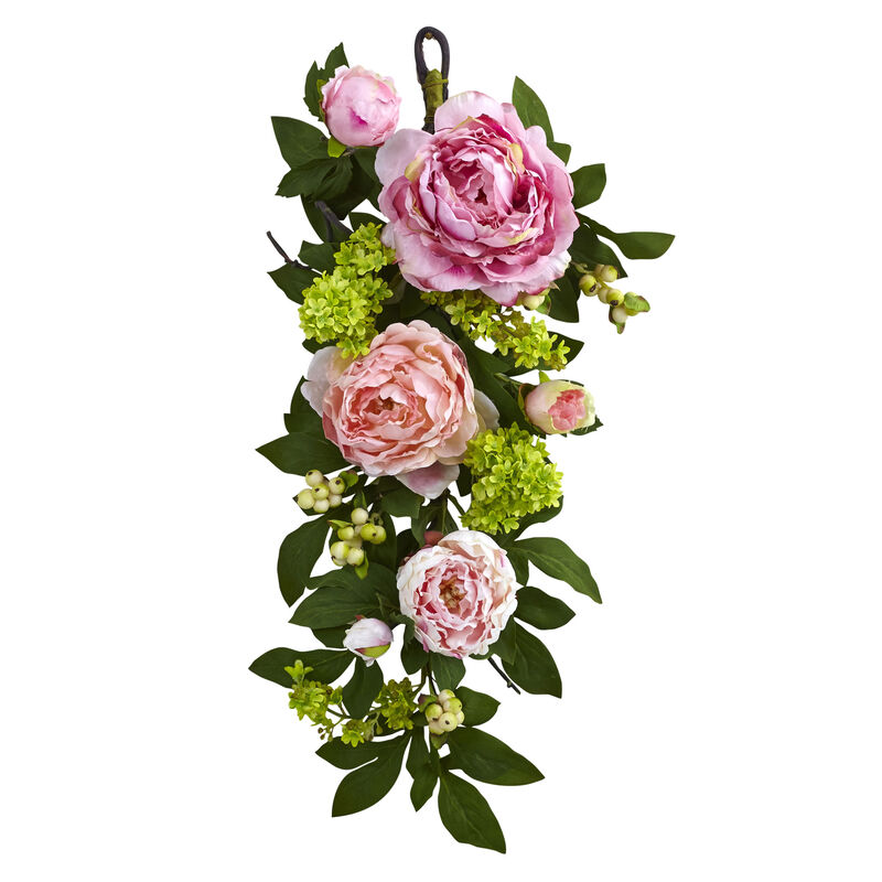 Hivvago 24'' Mixed Peony & Hydrangea Teardrop