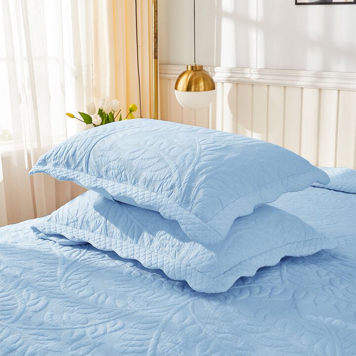 MarCielo 100% Cotton Embroidered Quilted Pillow Shams - King