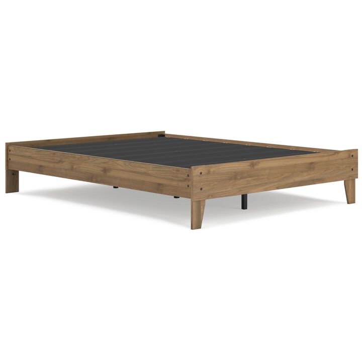 Deana Queen Platform Bed, Honey Brown Wood, Low Profile Tapered Legs - Benzara