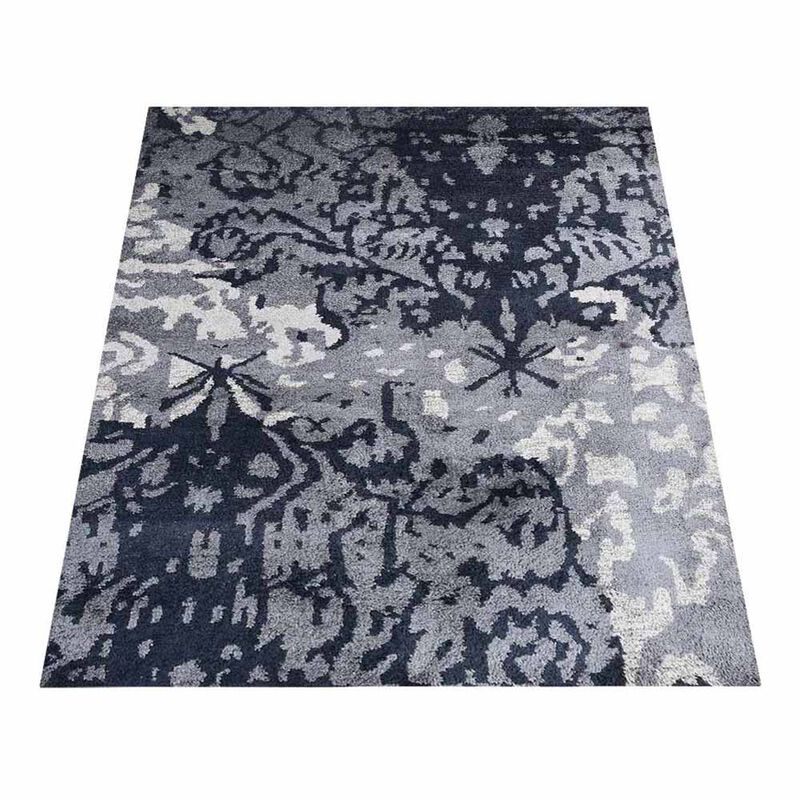 Rugsotic Carpets Hand Knotted Silk 5'x8' Area Rug Abstract Gray White NS3301