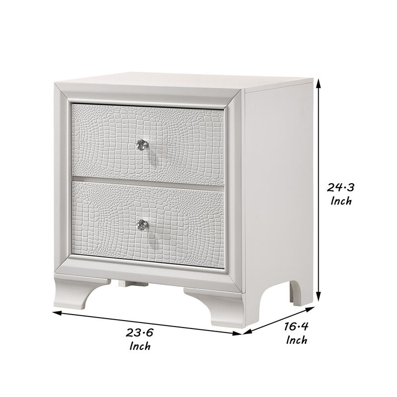 Nightstand with Textured Pattern and 2 Drawers, White-Benzara