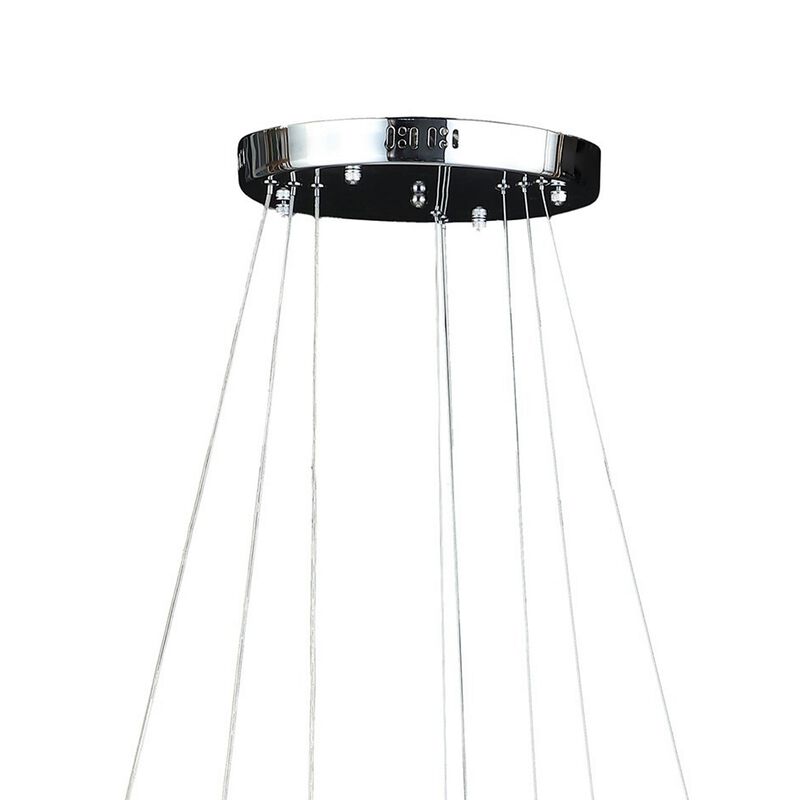 12-47 Inch Adjustable Chandelier, Offset Circle Design Silver Chrome Finish-Benzara