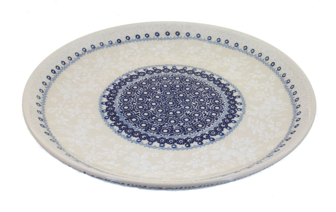 Blue Rose Polish Pottery White Lace Large Dinner Plate
