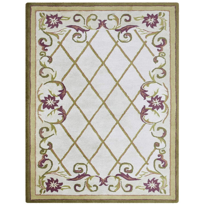 RUGSOTIC CARPETS HAND TUFTED WOOL ECO-FRIENDLY AREA RUGS  - 5'x7'6'', Rectangle Shape, Cream, Floral Modern Design, High Pile Thick Handmade Anti Skid Area Rugs for Living Room, Bed Room (K03160)