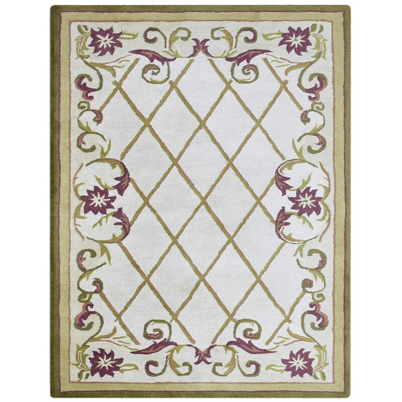 RUGSOTIC CARPETS HAND TUFTED WOOL ECO-FRIENDLY AREA RUGS  - 5'x7'6'', Rectangle Shape, Cream, Floral Modern Design, High Pile Thick Handmade Anti Skid Area Rugs for Living Room, Bed Room (K03160)