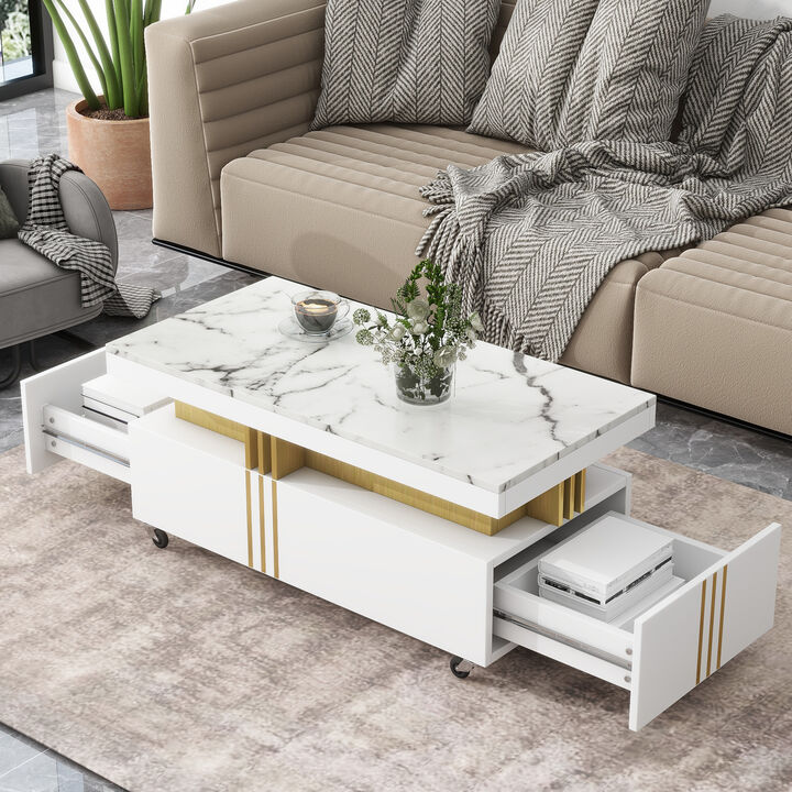 Coffee Table with Faux Marble Top Elegant and Durable Center Table for Living Room