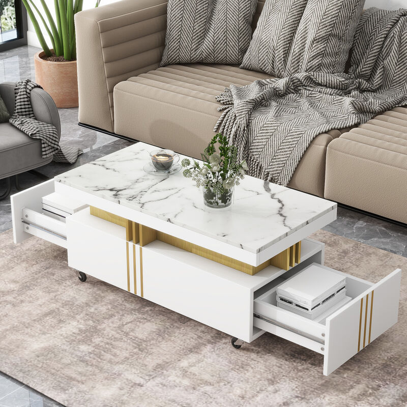 Coffee Table with Faux Marble Top Elegant and Durable Center Table for Living Room