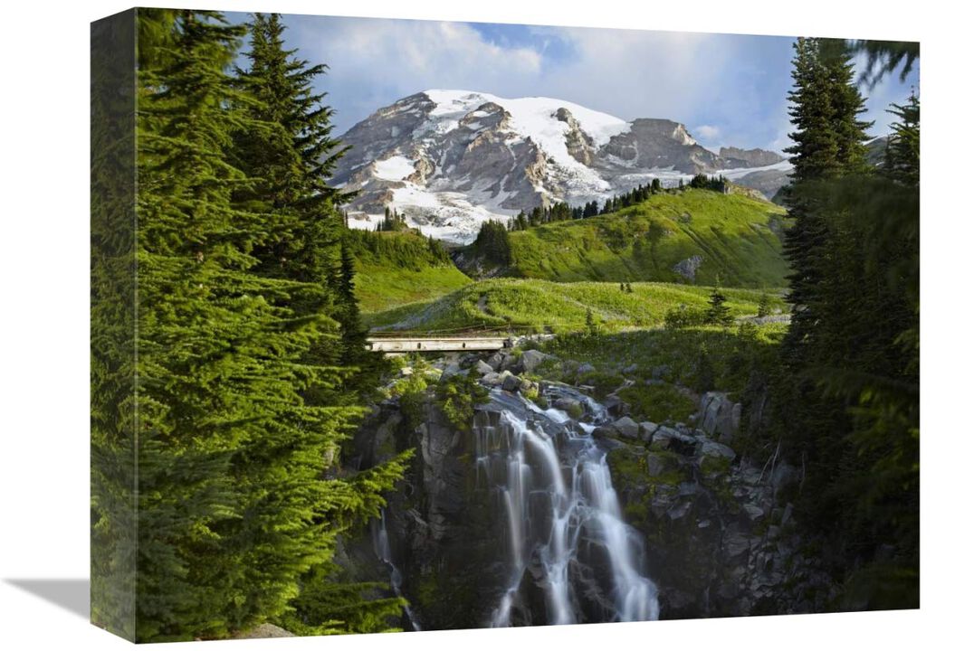 Myrtle Falls and Mount Rainier, Mount Rainier National Park, Washington-Canvas Art-16x12