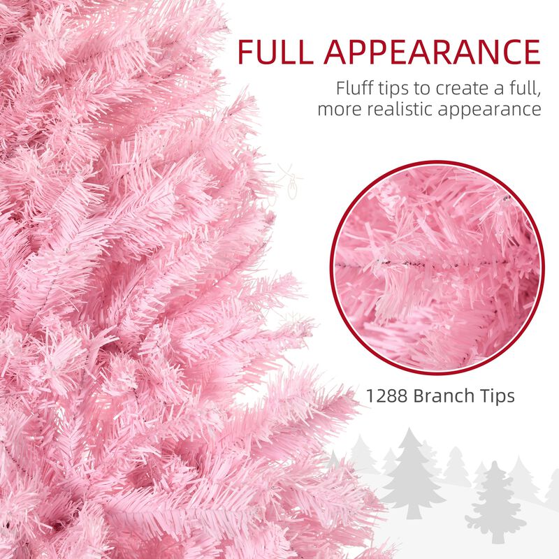 HOMCOM 7' Artificial Christmas Tree with Auto Open, Wide Shape, Pink