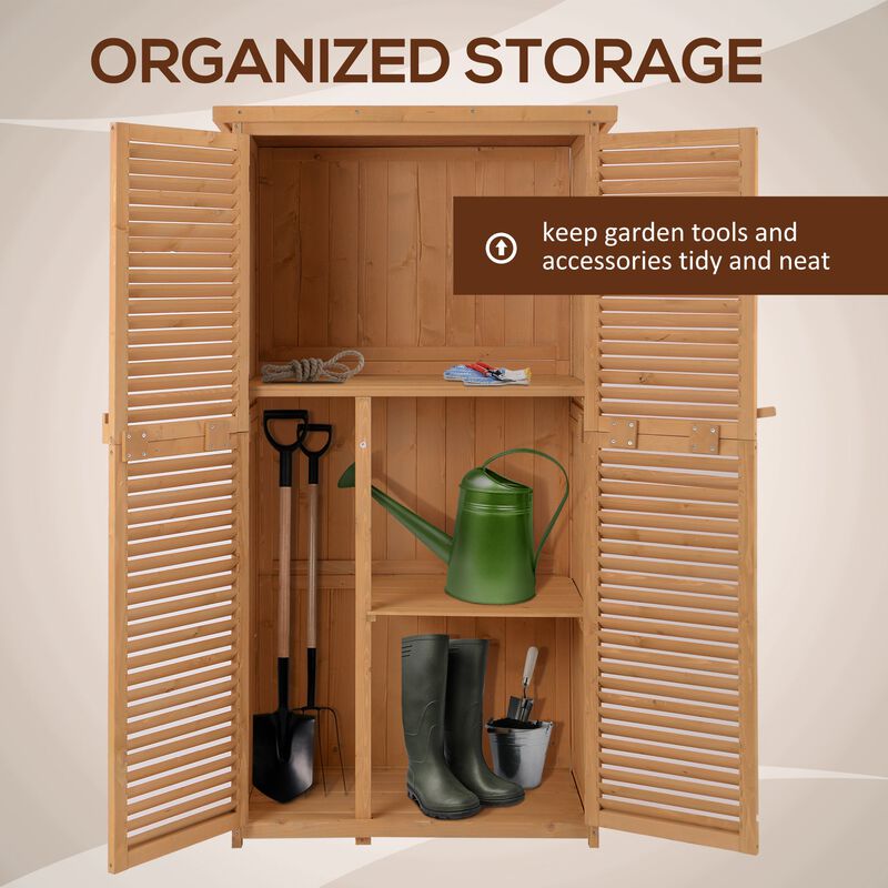 Natural Wood Storage: 3x5 ft Wooden Garden Shed with Lockable Doors
