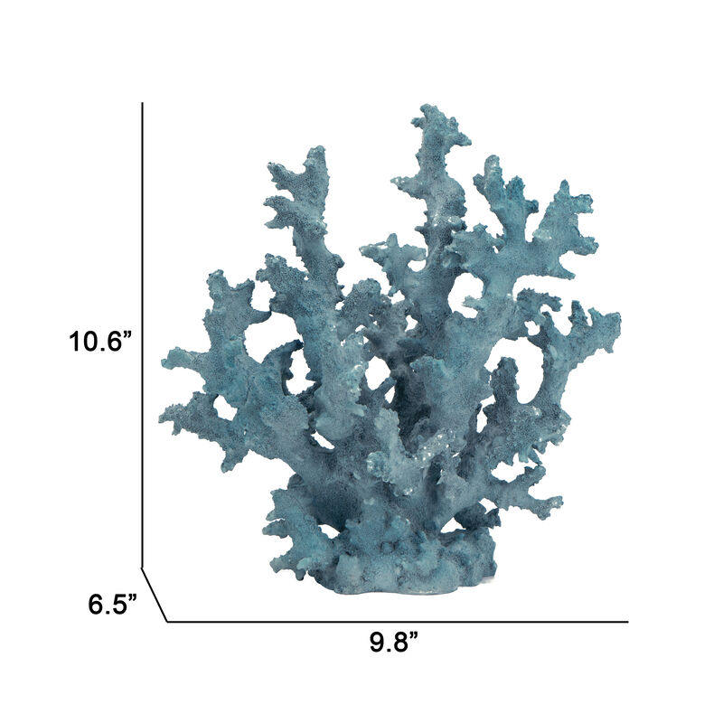 Pax 11 Inch Faux Coral Accent Decor for Tabletops, Powder Blue Polyresin - Benzara