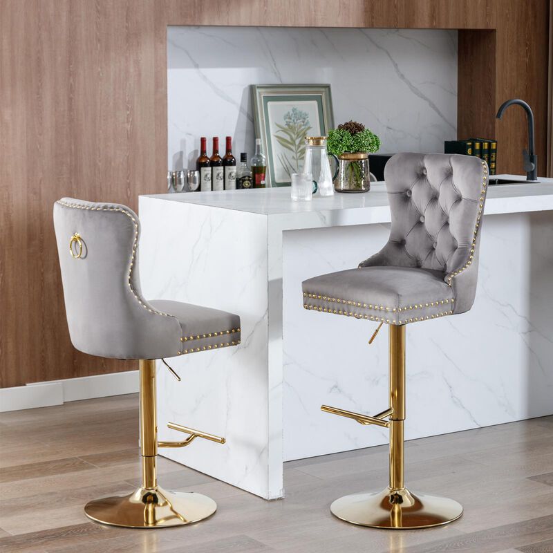 Swivel Barstools Modern Upholstered Counter Chairs with Tufted Back & Adjustable Seat for Kitchen & Bar