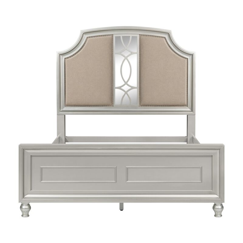 New Classic Furniture Reflections Wood Upholstered Queen Bed, Silver
