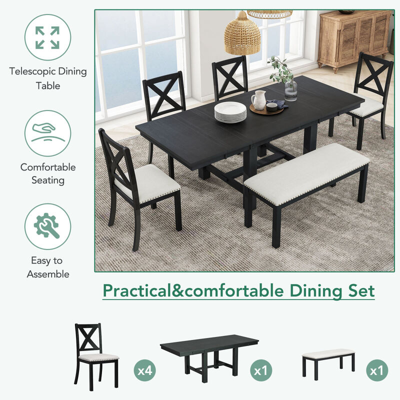 6-Piece Farmhouse Dining Set with Extendable Table