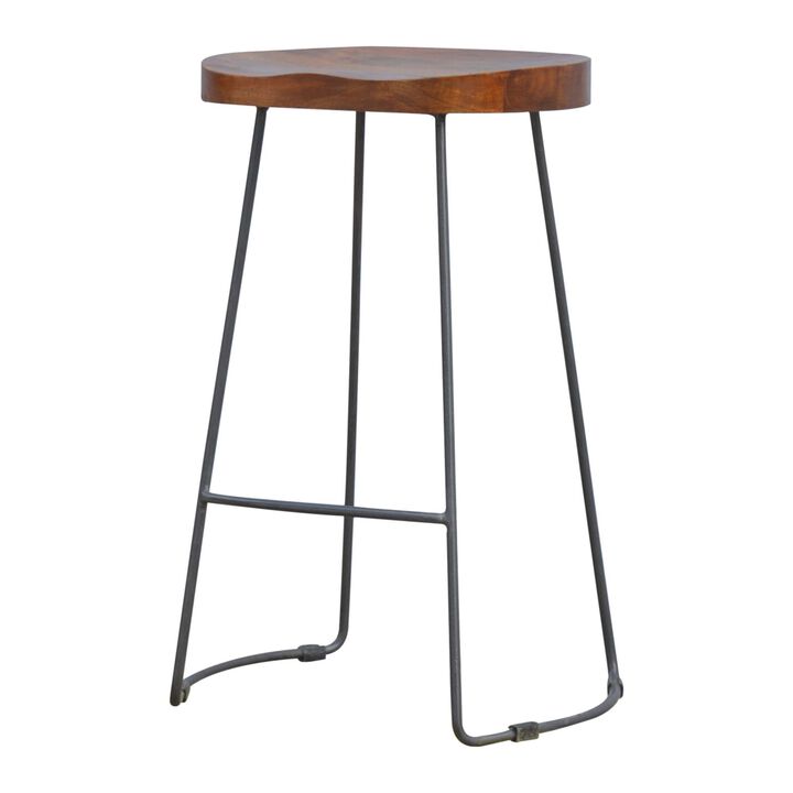 Industrial Bar Stool with Chunky Solid  Wood Seat