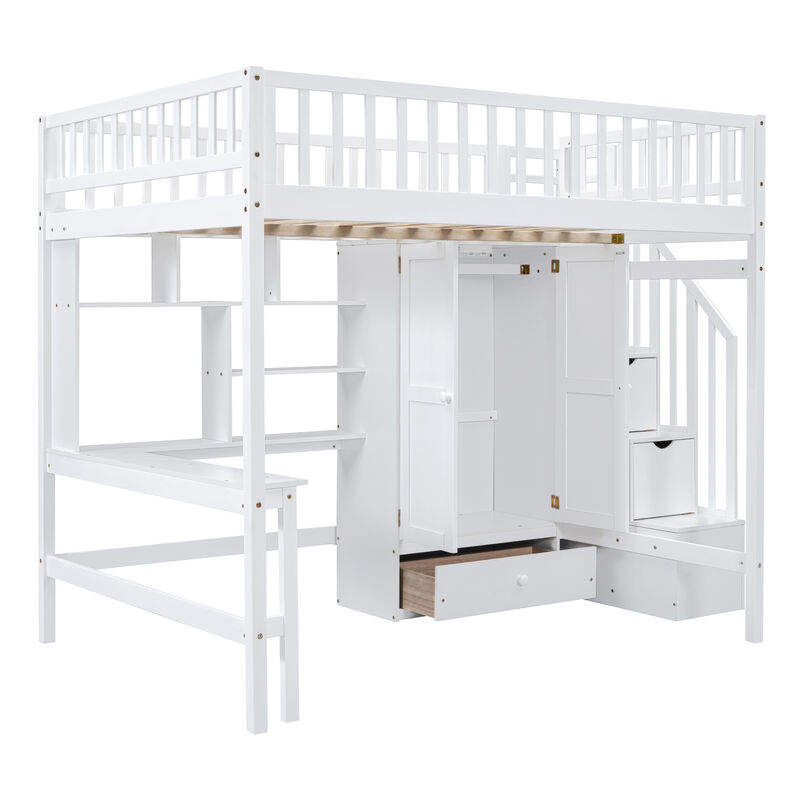 Merax Loft Bed with Desk and Wardrobe