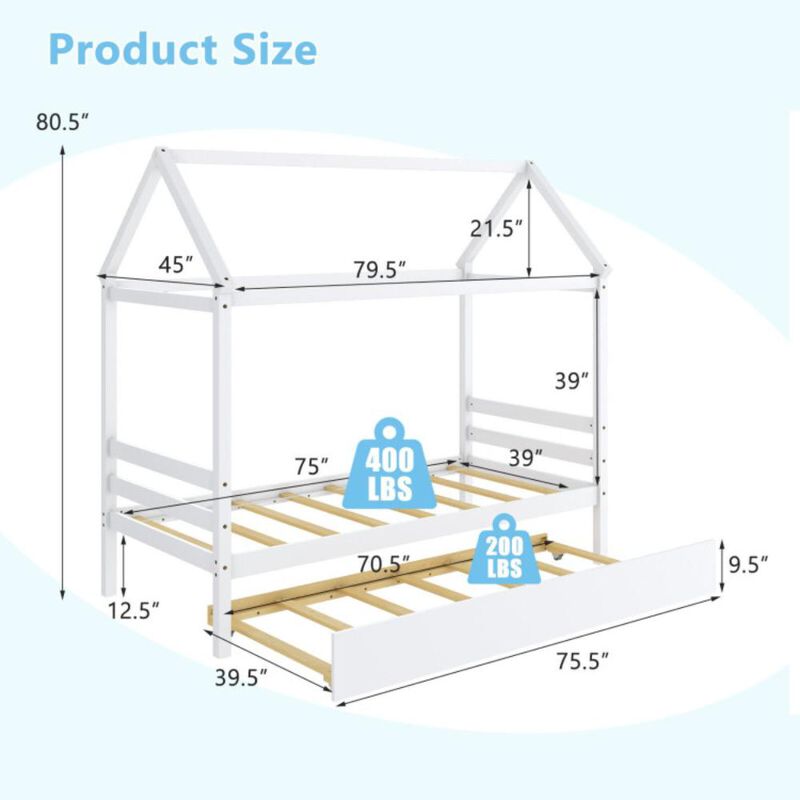Hivvago Kids Platform Bed Frame with Roof for Bedroom