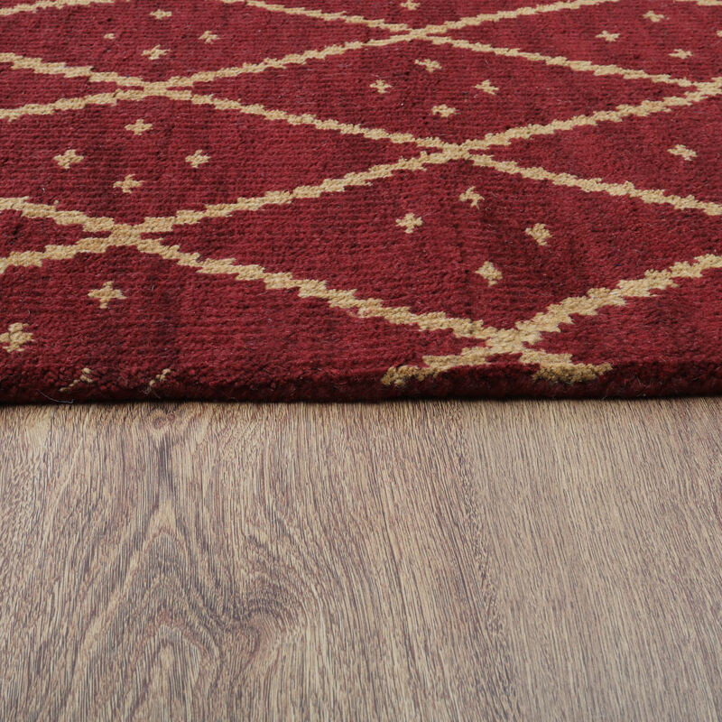 HAND KNOTTED WOOL Geometric AREA RUGS  - 10'x14', Rectangle Shape, Red Gold Color, Geometric Modern, Medium Pile Handmade Area Rugs for Living Room, Bed Room (N01118)