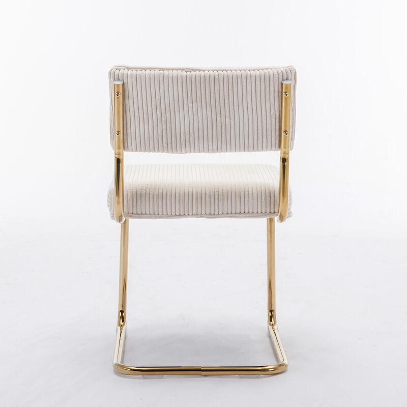 Hivvago Set of 2 Modern Dining Chairs in Corduroy Fabric with Gold Metal Base