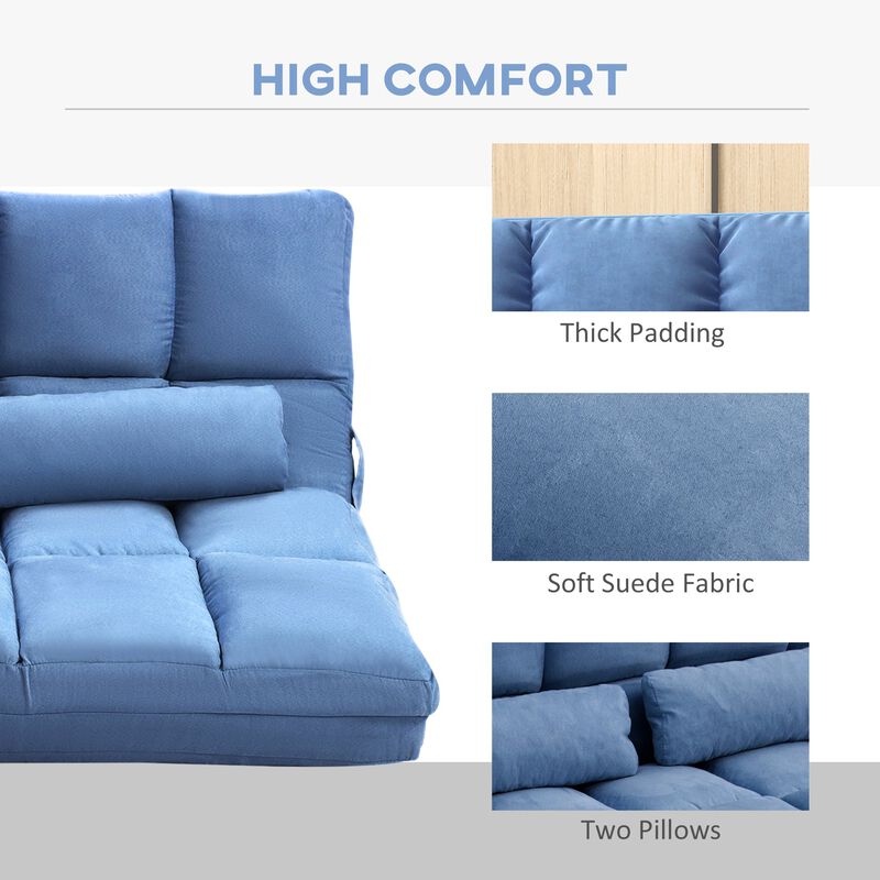 Blue Lazy Sofa: Adjustable, Convertible to Bed, 2 Pillows